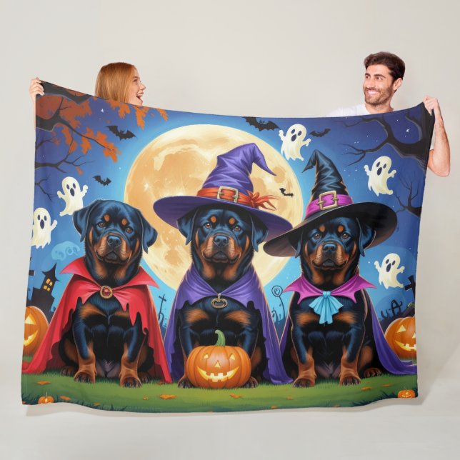 Rottweiler Dogs Pumpkin Halloween Funny  Fleece Blanket (In Situ)