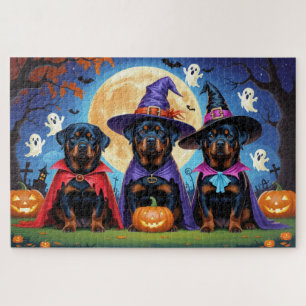 Rottweiler Dogs Pumpkin Halloween Funny Jigsaw Puzzle