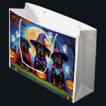 Rottweiler Dogs Pumpkin Halloween Funny  Large Gift Bag<br><div class="desc">A playful Halloween scene featuring a mischievous little pup peeking out of a carved pumpkin,  surrounded by spooky-fun fall vibes. With cheeky charm and autumn colours,  it’s the perfect touch of humour for the season.</div>