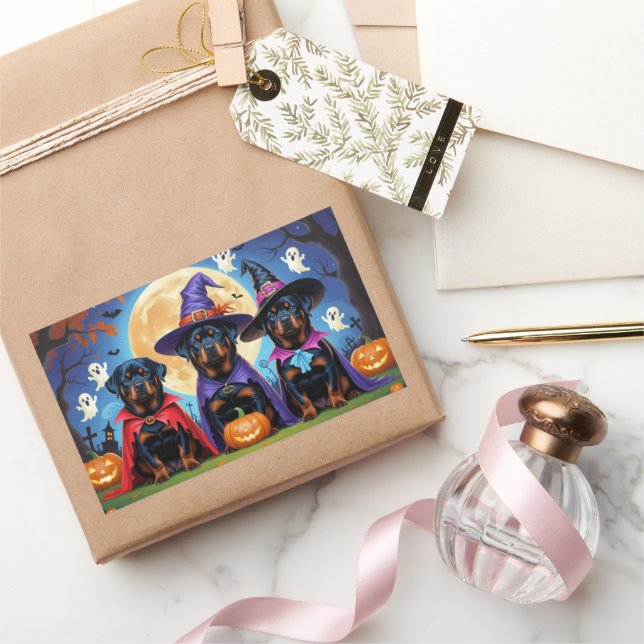 Rottweiler Dogs Pumpkin Halloween Funny  Rectangular Sticker (Gifting)