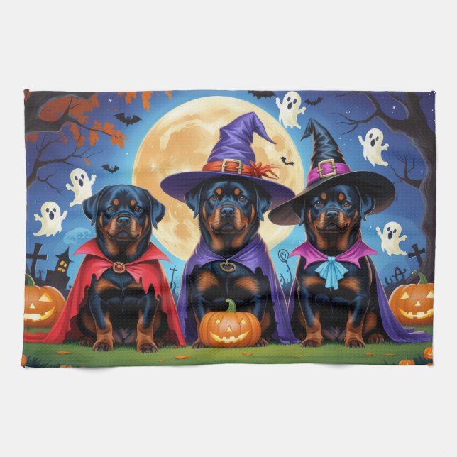 Rottweiler Dogs Pumpkin Halloween Funny  Tea Towel (Horizontal)