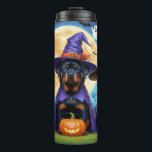 Rottweiler Dogs Pumpkin Halloween Funny  Thermal Tumbler<br><div class="desc">A playful Halloween scene featuring a mischievous little pup peeking out of a carved pumpkin,  surrounded by spooky-fun fall vibes. With cheeky charm and autumn colours,  it’s the perfect touch of humour for the season.</div>
