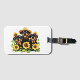 Rottweiler Dogs Surrounded By Sunflowers Luggage Tag