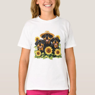 Rottweiler Dogs Surrounded By Sunflowers T-Shirt