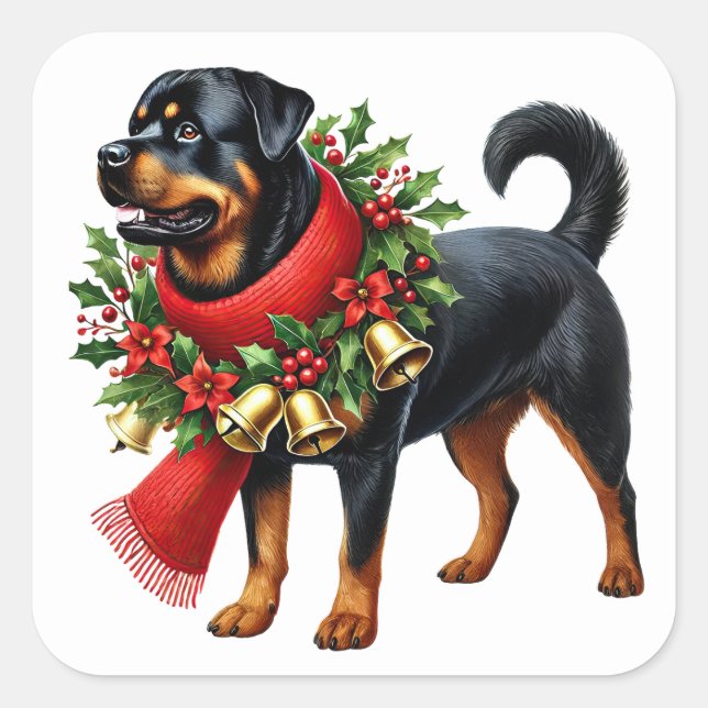 Rottweiler Dressed for Christmas Square Sticker (Front)