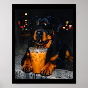 Rottweiler Drinking Iced Coffee Lover Humour Funny Poster