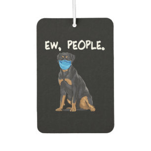 rottweiler ew people dog wearing face mask car air freshener