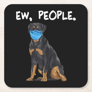 rottweiler ew people dog wearing face mask square paper coaster