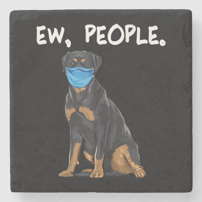 rottweiler ew people dog wearing face mask stone coaster (Front)