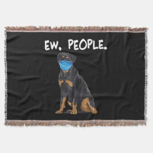 rottweiler ew people dog wearing face mask throw blanket