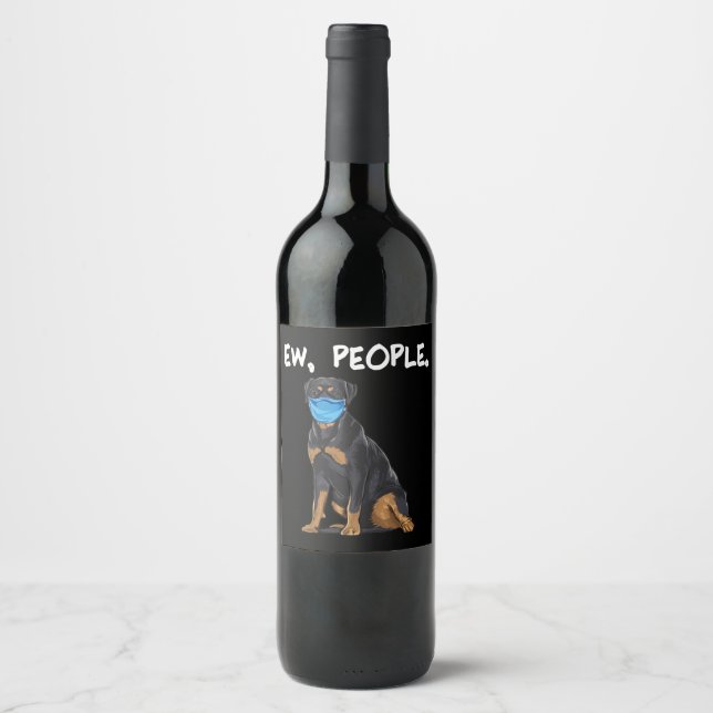 rottweiler ew people dog wearing face mask wine label (Front)