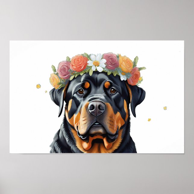 Rottweiler Flower Crown Poster (Front)