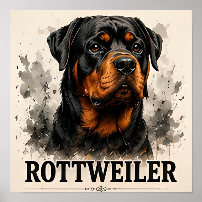 Rottweiler Guardian Dog Portrait Premium Artwork Poster (Front)