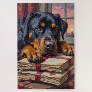Rottweiler Guarding Love Letters Valentine's Day Jigsaw Puzzle