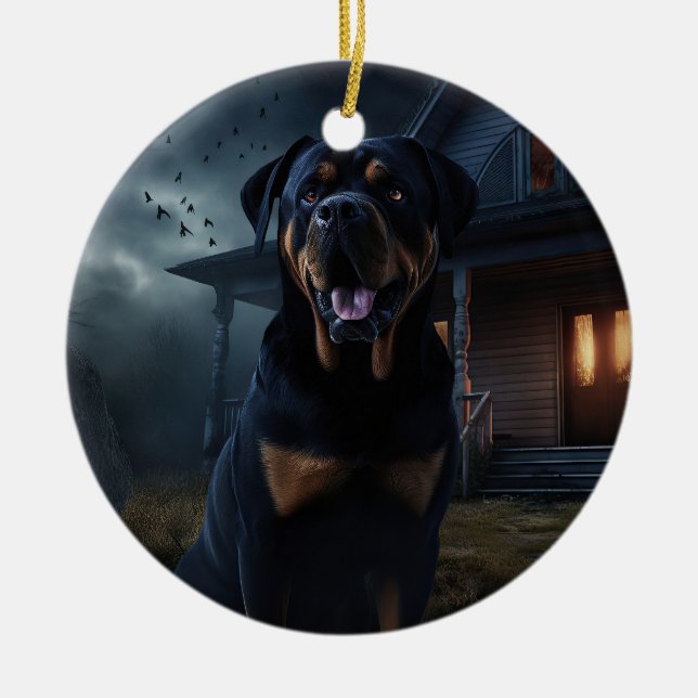 Rottweiler Halloween Scary  Ceramic Tree Decoration (Front)