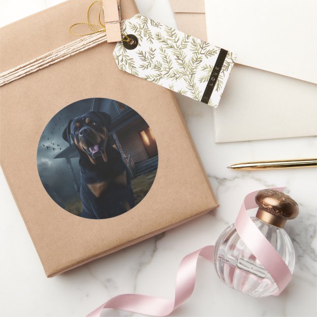 Rottweiler Halloween Scary  Classic Round Sticker (Gifting)