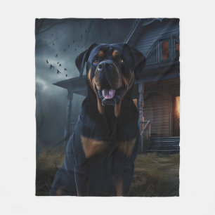 Rottweiler Halloween Scary  Fleece Blanket