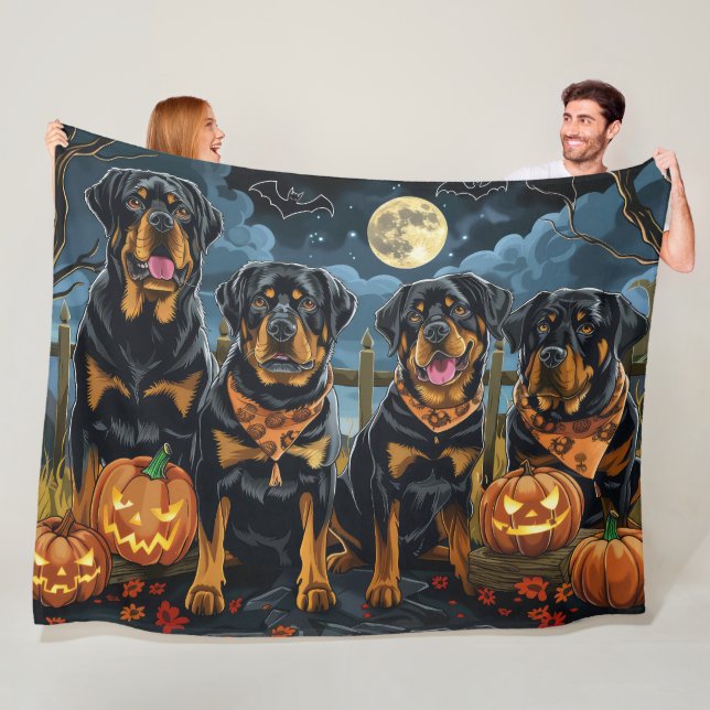 Rottweiler Halloween Spooky Fleece Blanket (In Situ)