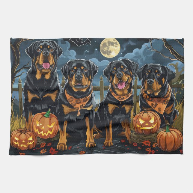 Rottweiler Halloween Spooky Tea Towel (Horizontal)