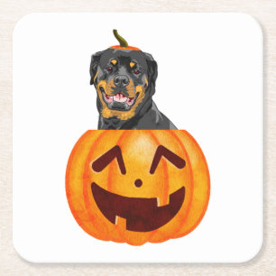 Rottweiler Halloween Square Paper Coaster