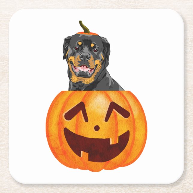 Rottweiler Halloween    Square Paper Coaster (Front)