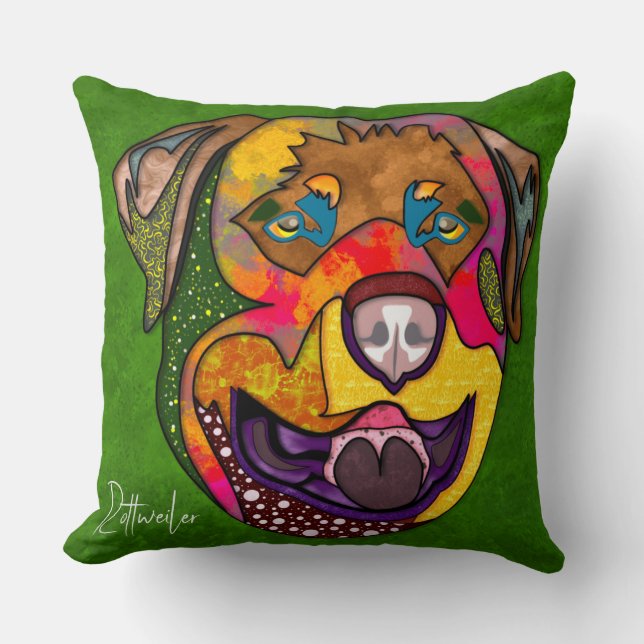 Rottweiler hand-painted Throw Pillow (Front)