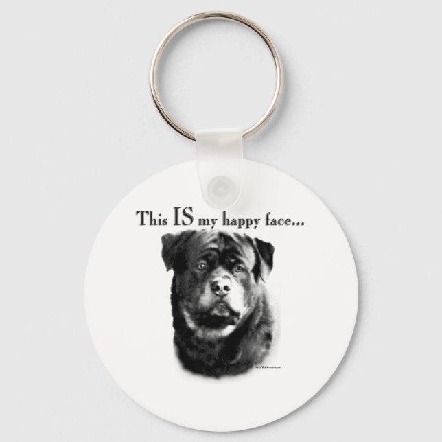 Rottweiler Happy Face Key Ring (Front)