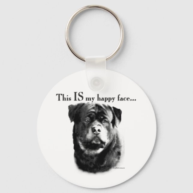 Rottweiler Happy Face Key Ring (Front)