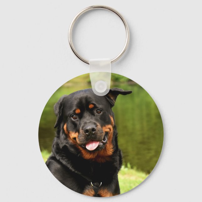 Rottweiler, Happy Key Ring (Front)
