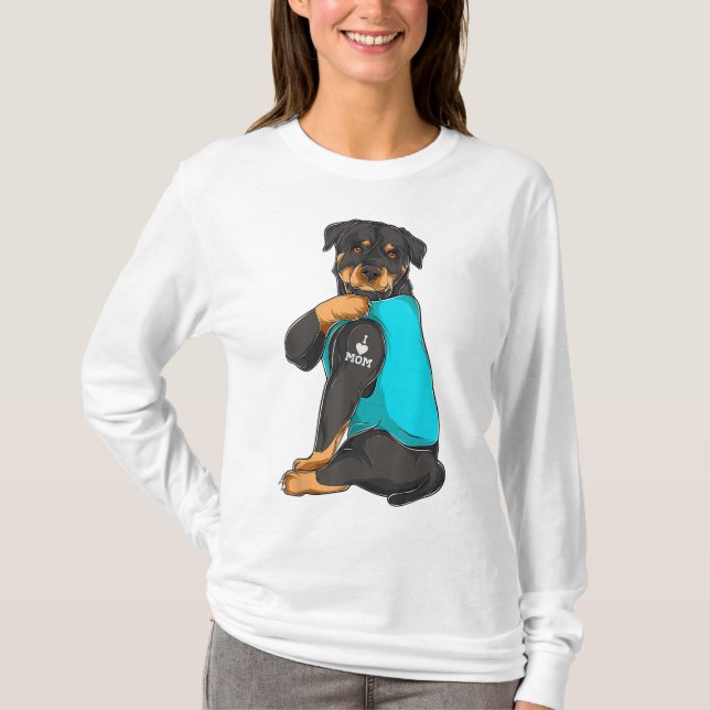 Rottweiler I Love Mum Tattoo Apparel, Dog Mum Gift T-Shirt (Front)