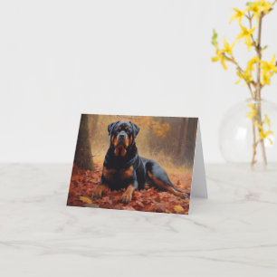 Rottweiler in Autumn Leaves Fall Inspire Card