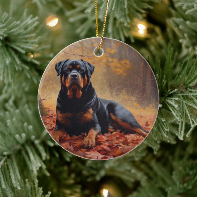 Rottweiler in Autumn Leaves Fall Inspire Ceramic Tree Decoration (Tree)