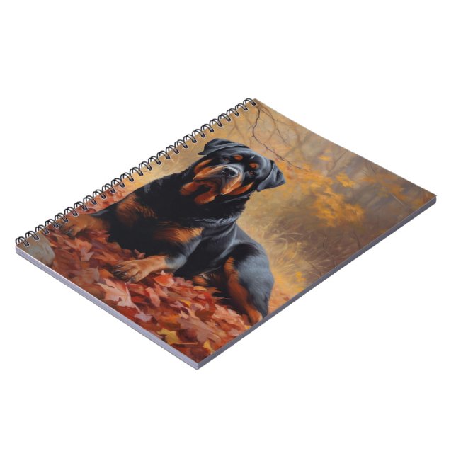 Rottweiler in Autumn Leaves Fall Inspire Notebook (Left Side)