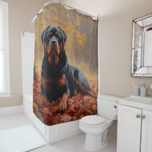 Rottweiler in Autumn Leaves Fall Inspire Shower Curtain
