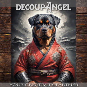 Rottweiler in Red Kimono - Decoupage - Tissue Paper