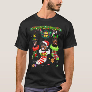 Rottweiler In Socks Christmas Santa Hat Xmas Light T-Shirt