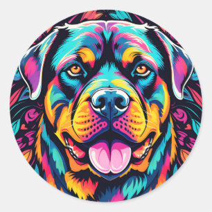 Rottweiler in Vibrant Hues Classic Round Sticker