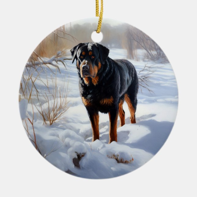 Rottweiler Let It Snow Christmas Ceramic Tree Decoration (Front)