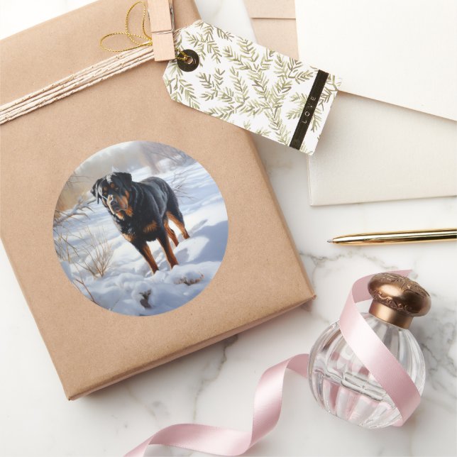 Rottweiler Let It Snow Christmas Classic Round Sticker (Gifting)