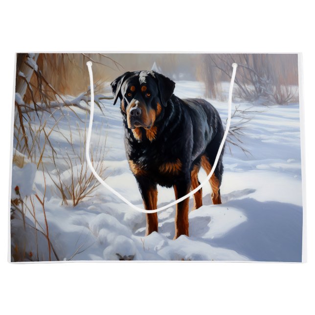 Rottweiler Let It Snow Christmas Large Gift Bag (Front)