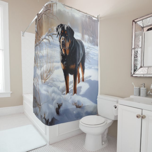 Rottweiler Let It Snow Christmas Shower Curtain (In Situ)