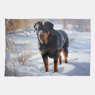 Rottweiler Let It Snow Christmas Tea Towel