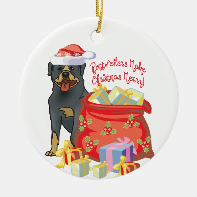 Rottweiler Merry Christmas Ceramic Tree Decoration (Front)