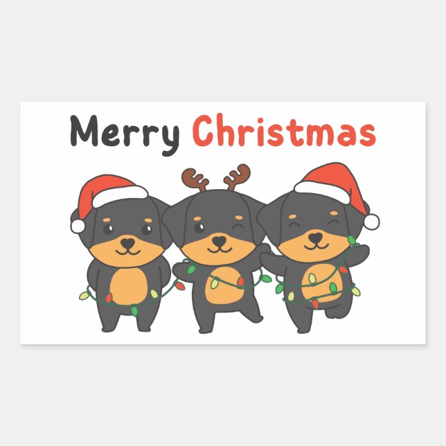 Rottweiler Merry Christmas Cute Dogs Holiday Rectangular Sticker (Front)