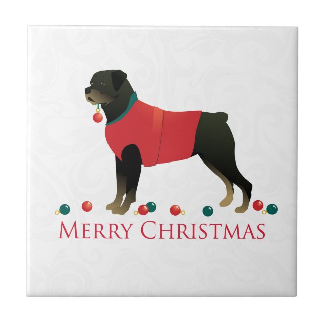 Rottweiler Merry Christmas Design Tile (Front)