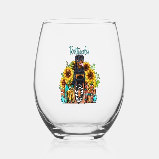 Rottweiler MOM Stemless Wine Glass (Front)