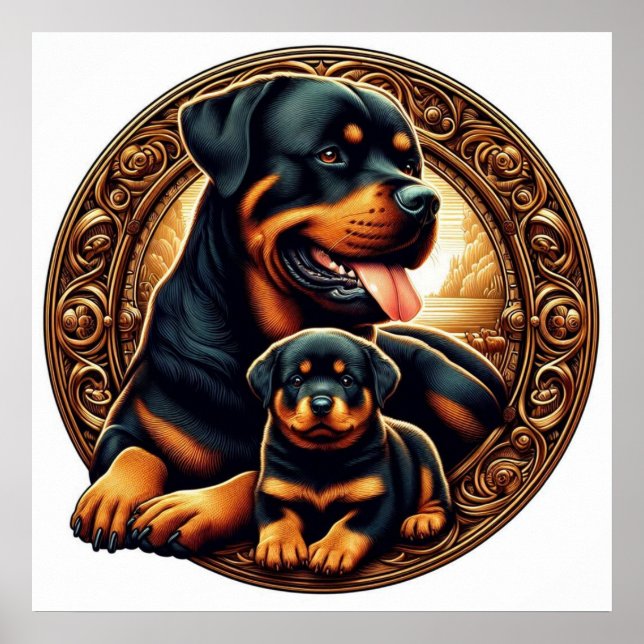 Rottweiler Mum and Puppy 04 5000X Poster (Front)