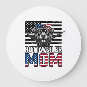 Rottweiler Mum Patriotic Vintage Dog Shirt Design_ Large Clock