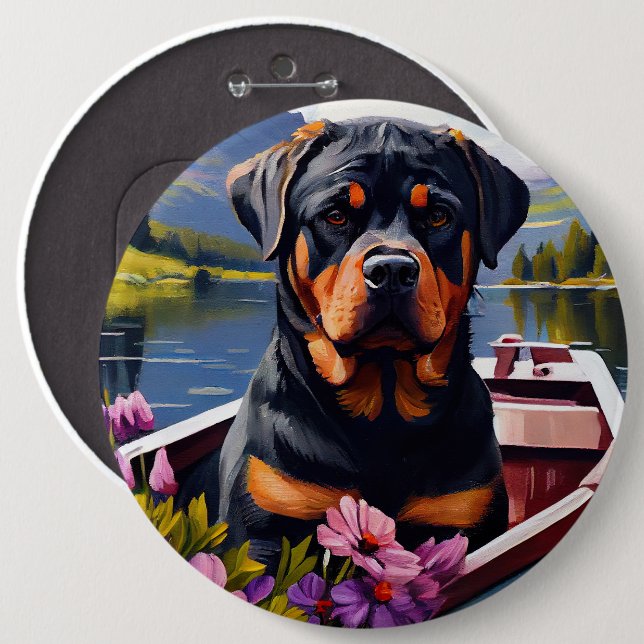 Rottweiler on a Paddle: A Scenic Adventure 6 Cm Round Badge (Front & Back)