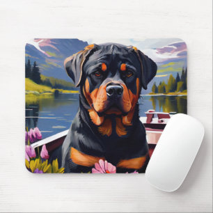 Rottweiler on a Paddle: A Scenic Adventure Mouse Pad